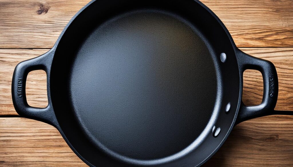 Carbonized oil layer on cast iron skillet