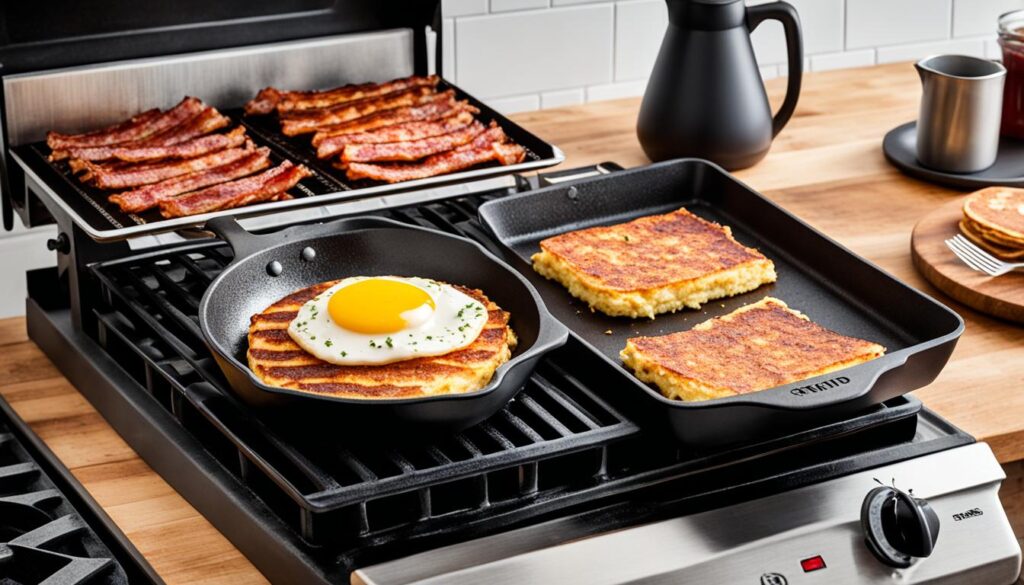 Cast iron skillet and griddle cooking surface comparison