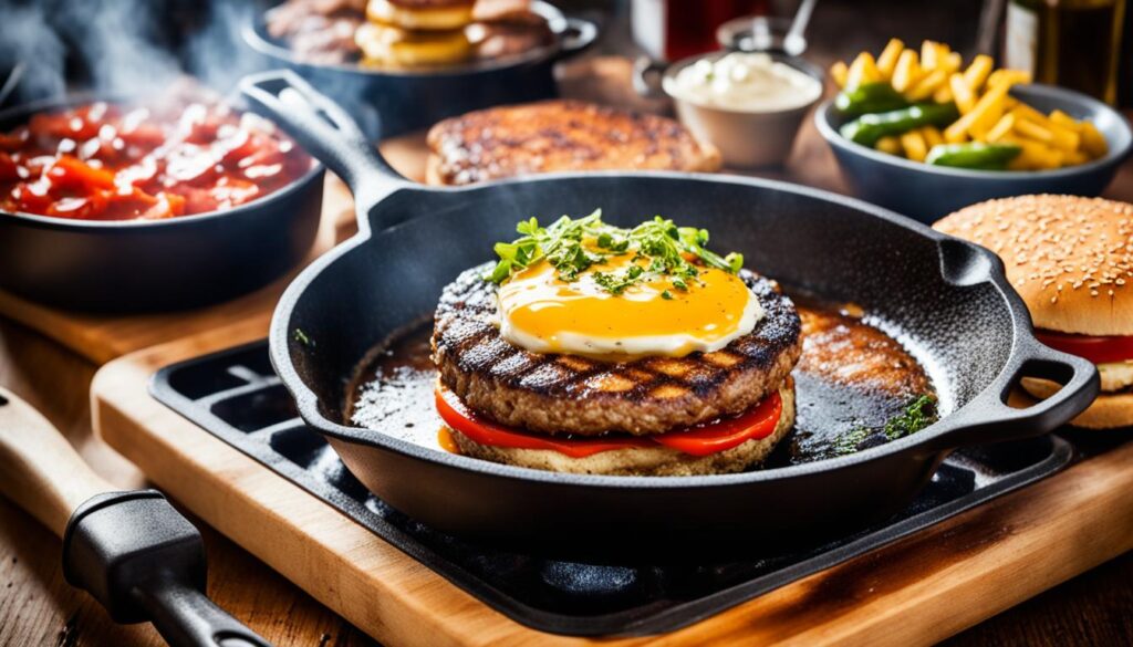 Cast iron skillet for burger cooking