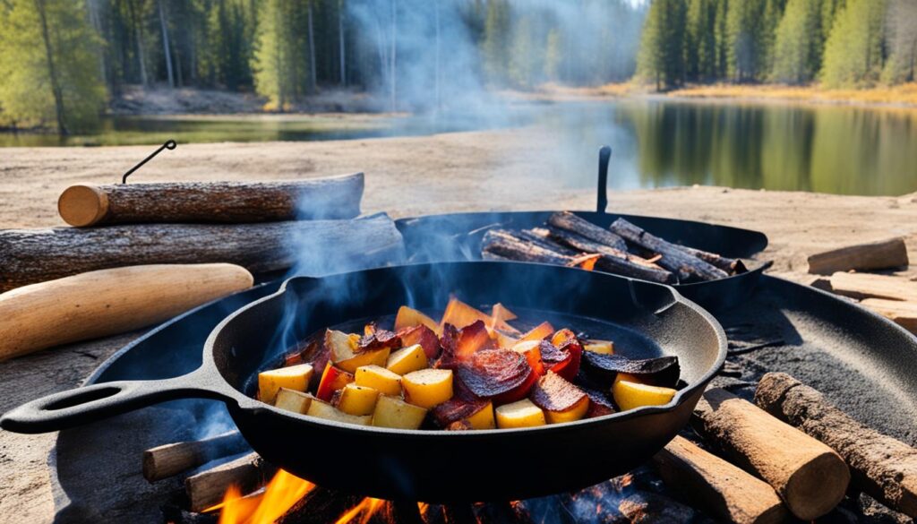 Cast iron skillet for outdoor cooking