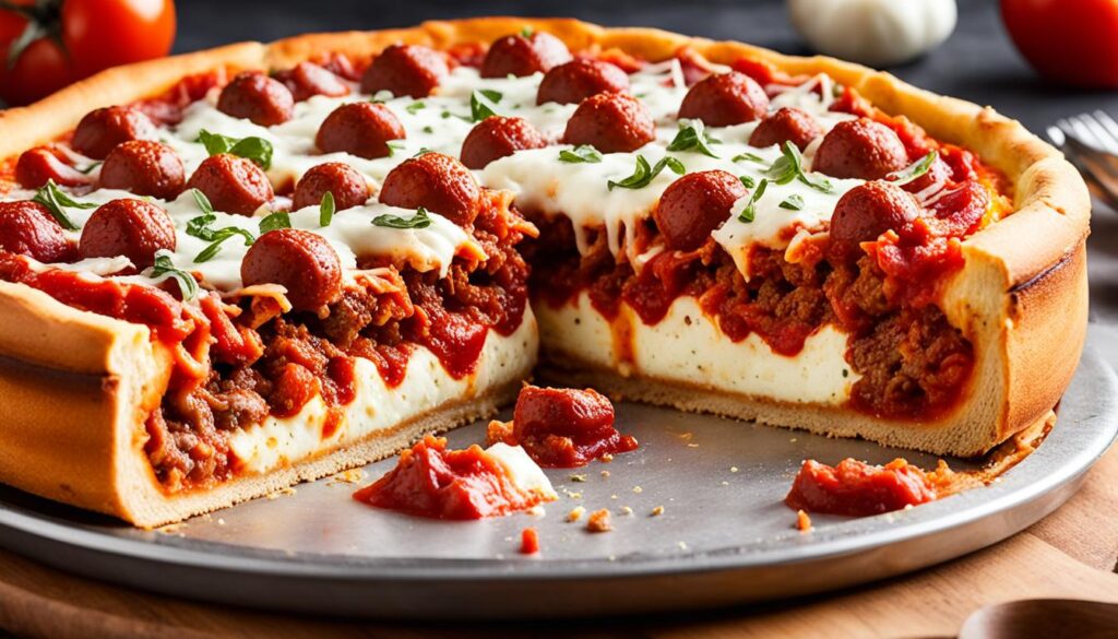 Chicago deep dish pizza layers