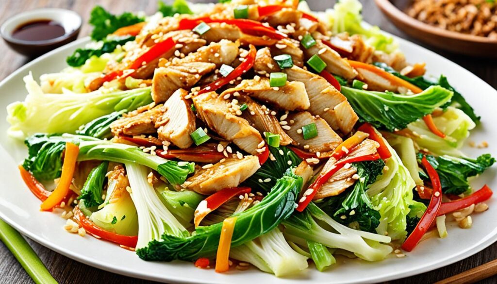 Chinese Chicken Cabbage Stir Fry presentation