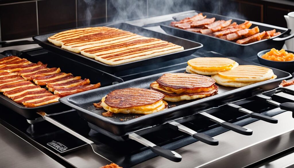 Griddle cooking breakfast foods