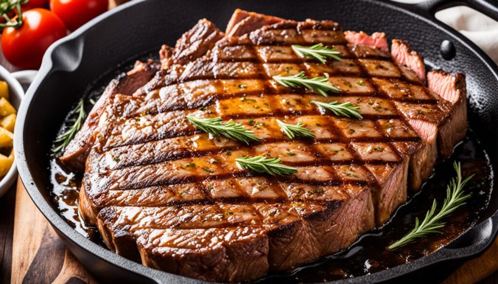 Meat searing in cast iron skillet