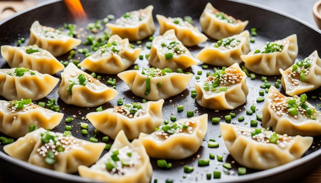 Pan-frying dumplings for crispy texture