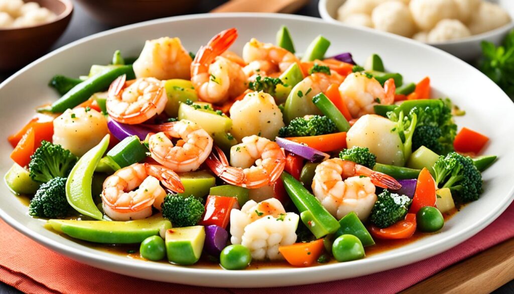 Perfectly cooked shrimp in stir fry