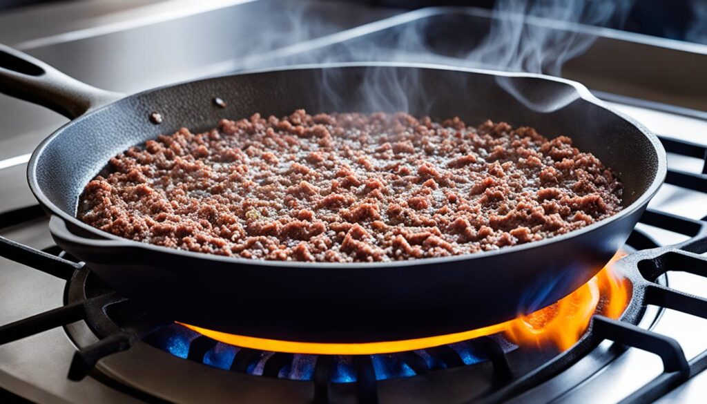 Preheating skillet for ground beef