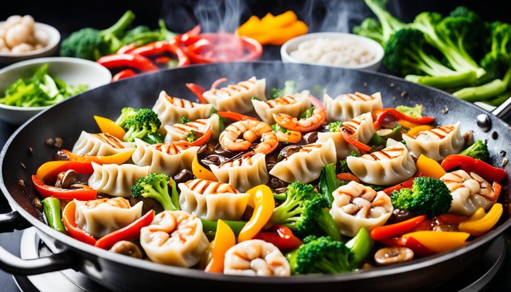 Shrimp and dumpling stir fry