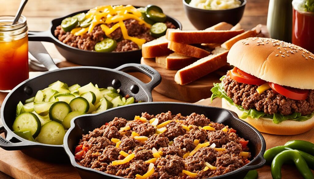 Sloppy joe family meal in a ground beef skillet