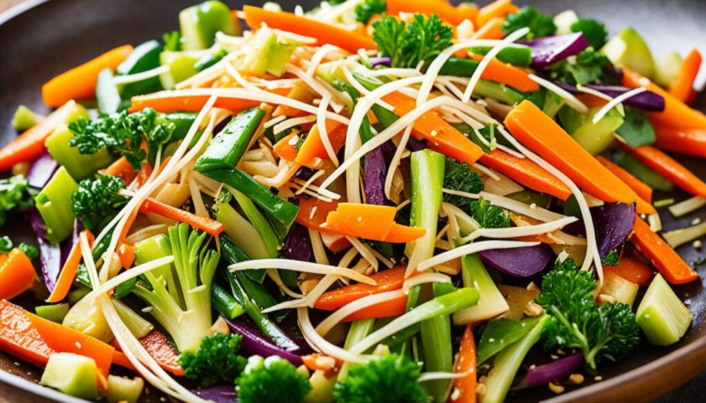 Stir fry vegetables including bean sprouts and carrots