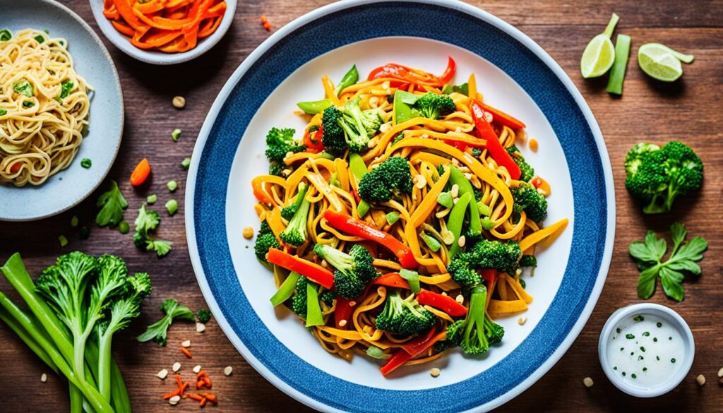 Vegan stir fry with gluten-free noodles