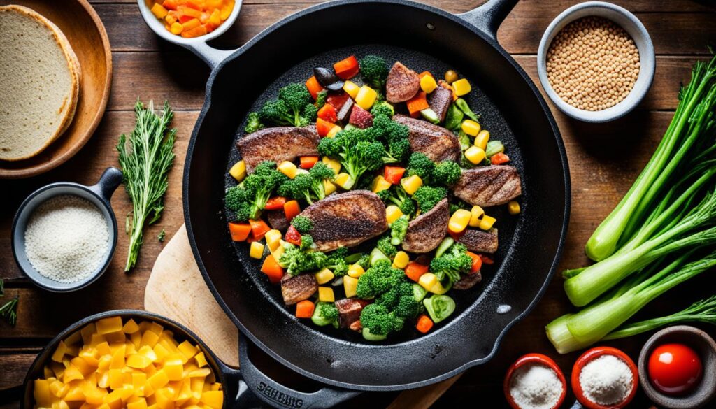 Versatile cast iron skillet cooking