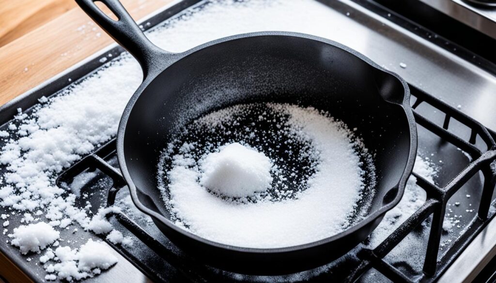 salt cleaning cast iron skillet