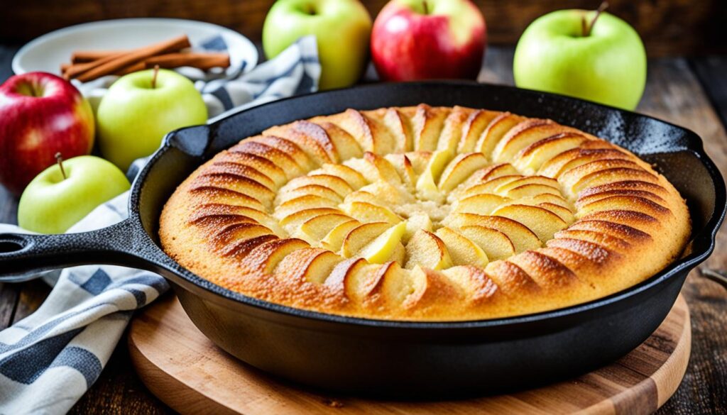 Apple cinnamon cornbread in cast iron skillet