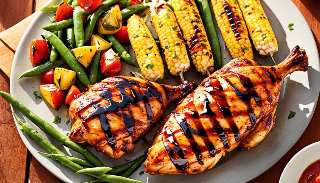 BBQ chicken with summer vegetables