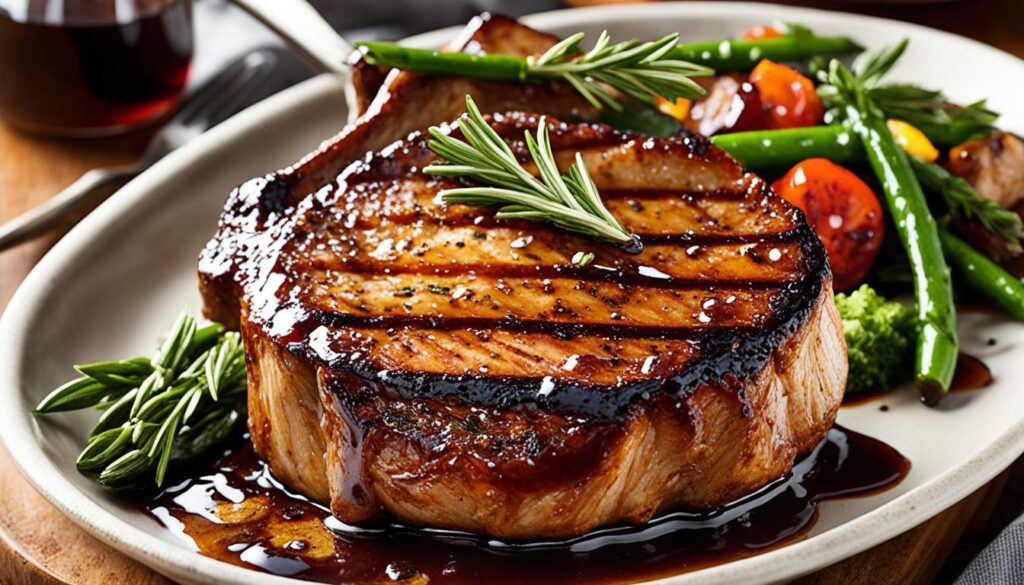 Balsamic honey glaze on skillet pork chops