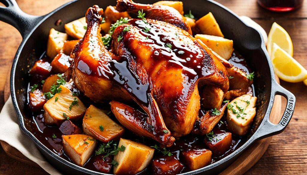 Beer-braised chicken with barbecue glaze