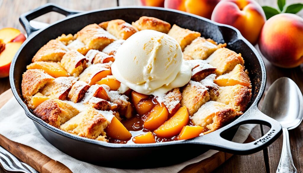 Bourbon-infused peach cobbler