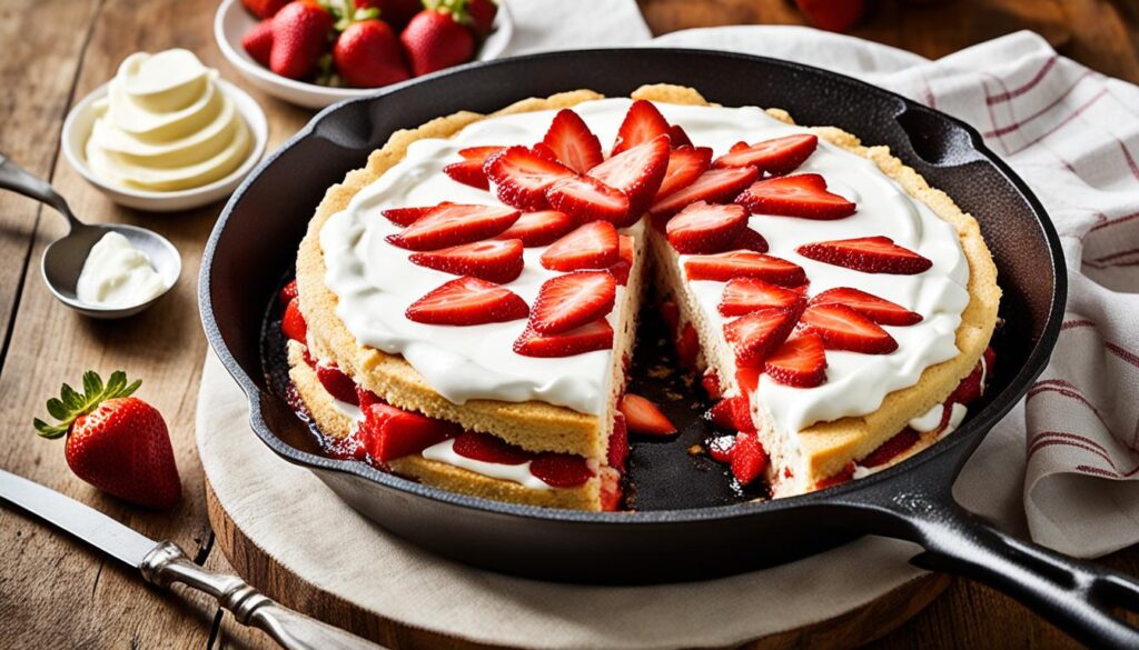 Bourbon-soaked strawberries in cast iron skillet