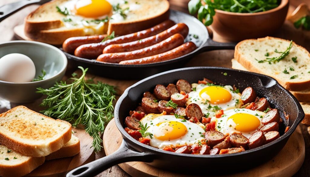 Breakfast skillet with sausage and eggs