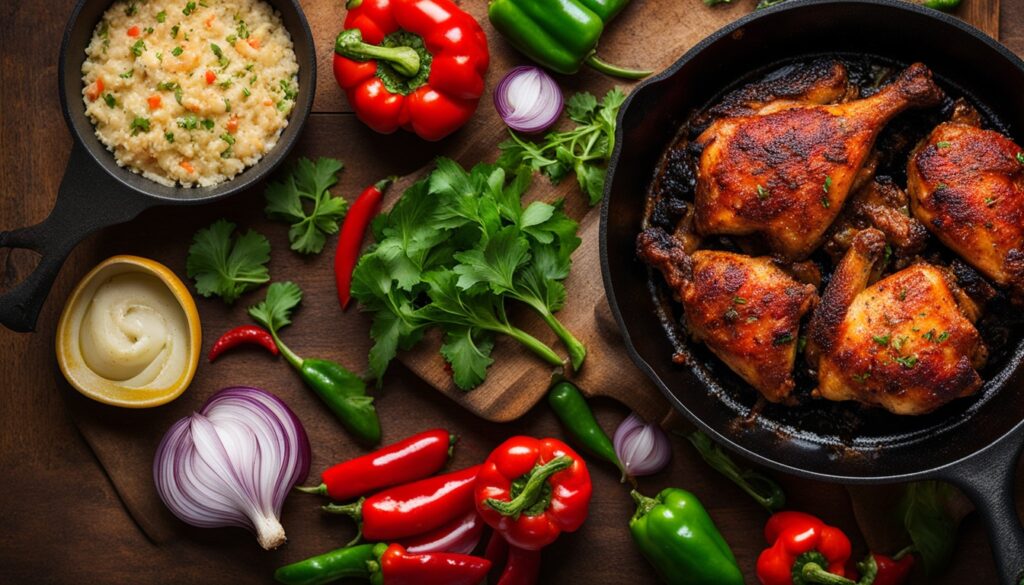 Cajun chicken thighs in cast iron skillet