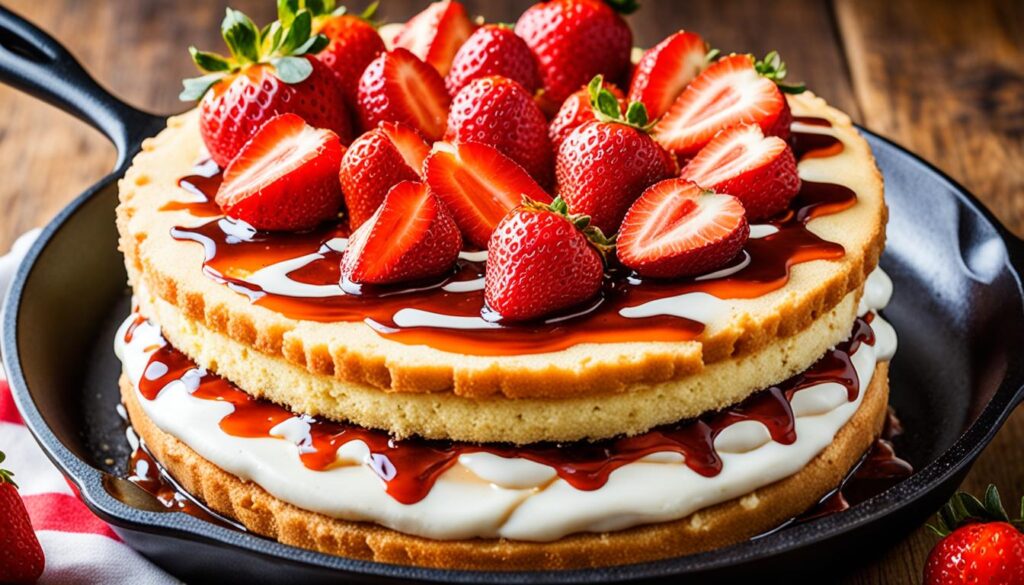 Caramel-drizzled strawberry shortcake