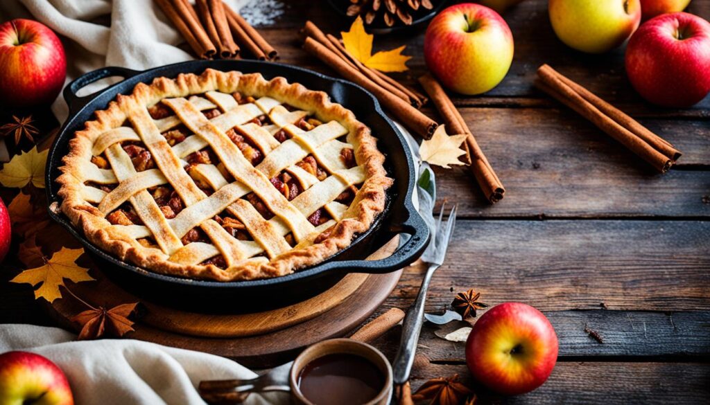 Cast iron skillet apple pie presentation