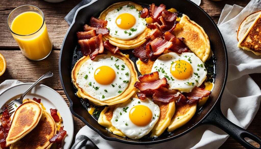 Cast iron skillet breakfast cooking