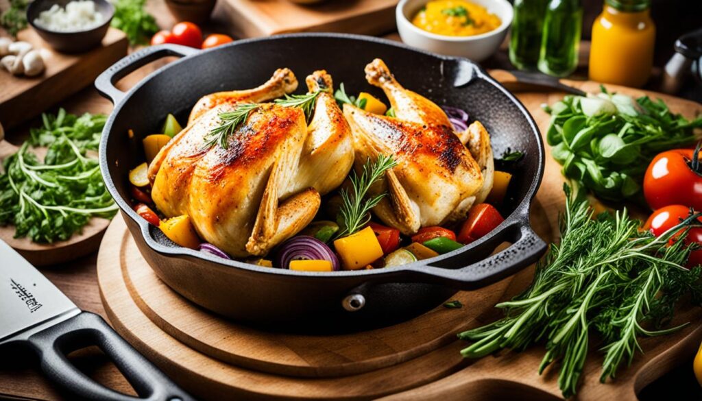 Cast iron skillet for roasted chicken