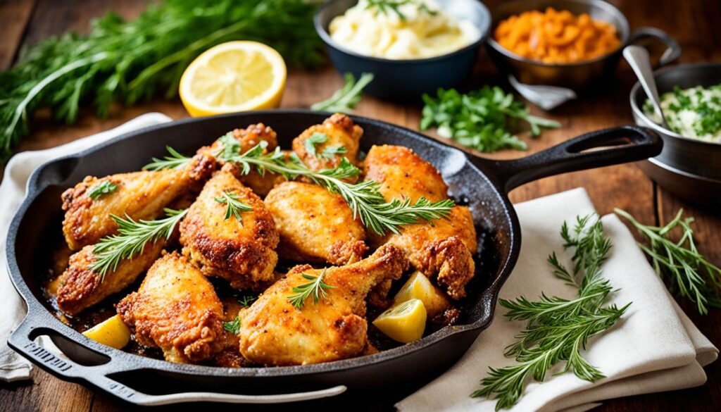 Cast iron skillet fried chicken