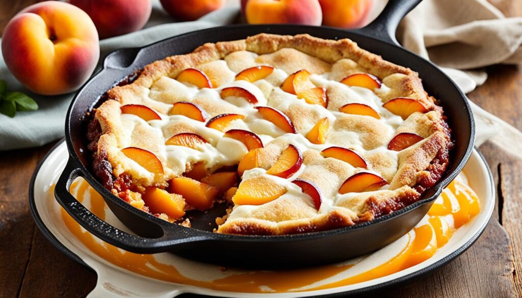 Cream cheese swirl peach cobbler