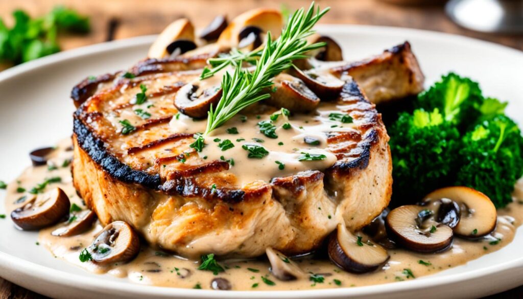 Creamy mushroom sauce cast iron pork chops