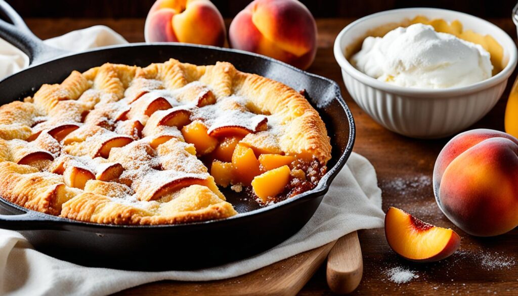 Easy peach cobbler in cast iron skillet