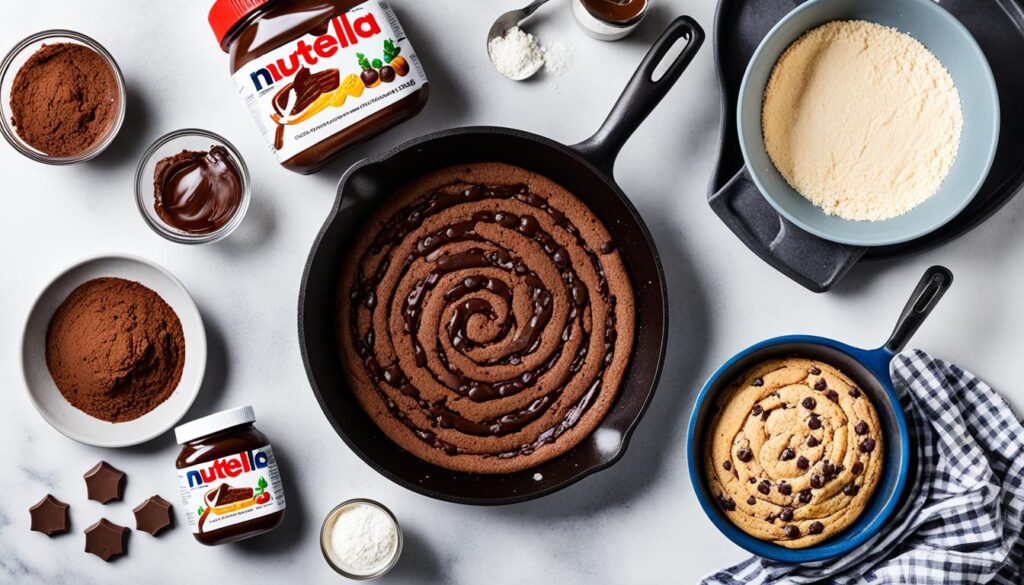 Essential ingredients for Nutella stuffed skillet cookie