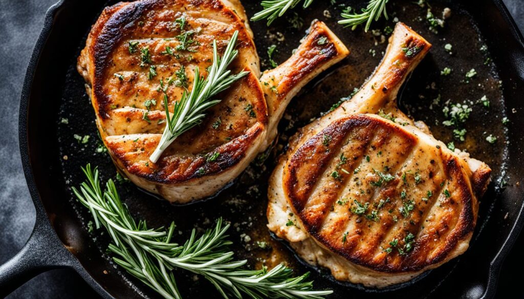 Garlic butter cast iron pork chops