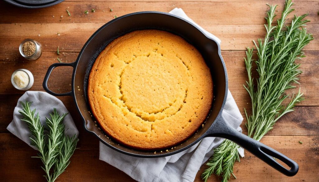 Gluten-free sweet potato cornbread in cast iron skillet