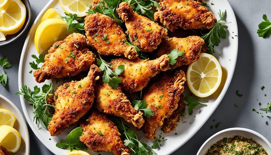 Herb-crusted chicken with crispy coating