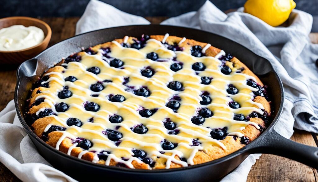 Lemon blueberry combination in a cast iron skillet