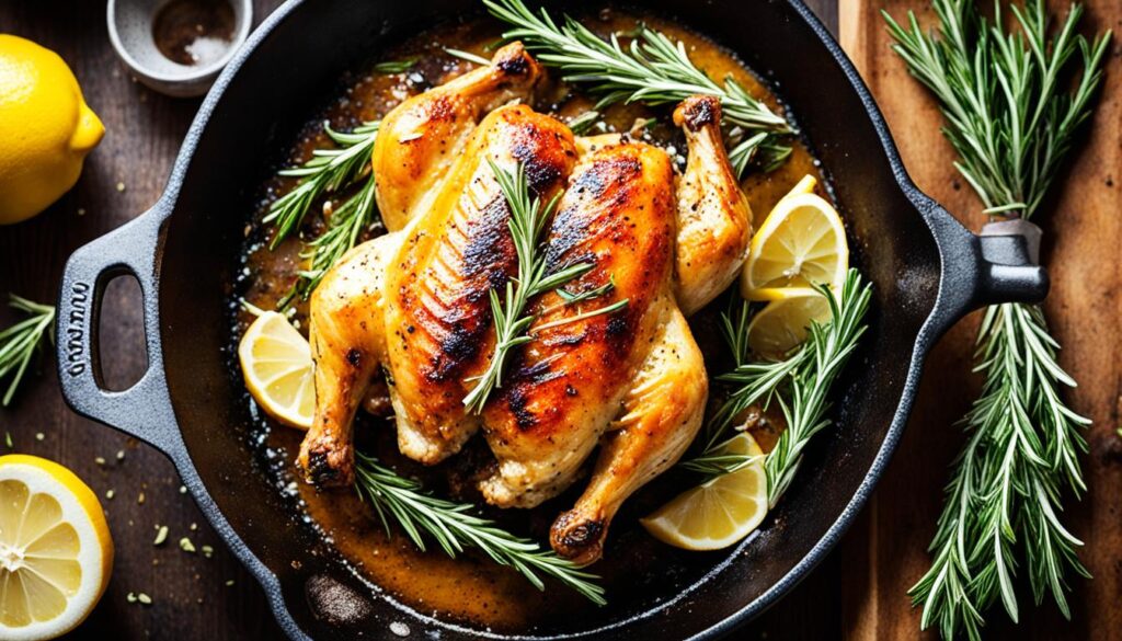 Lemon rosemary chicken in skillet