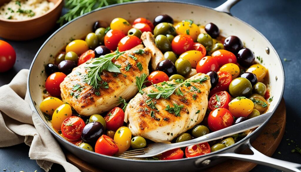 Mediterranean-inspired chicken with olives and cherry tomatoes