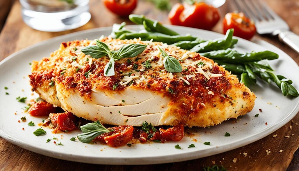 Parmesan crusted chicken with sun-dried tomatoes