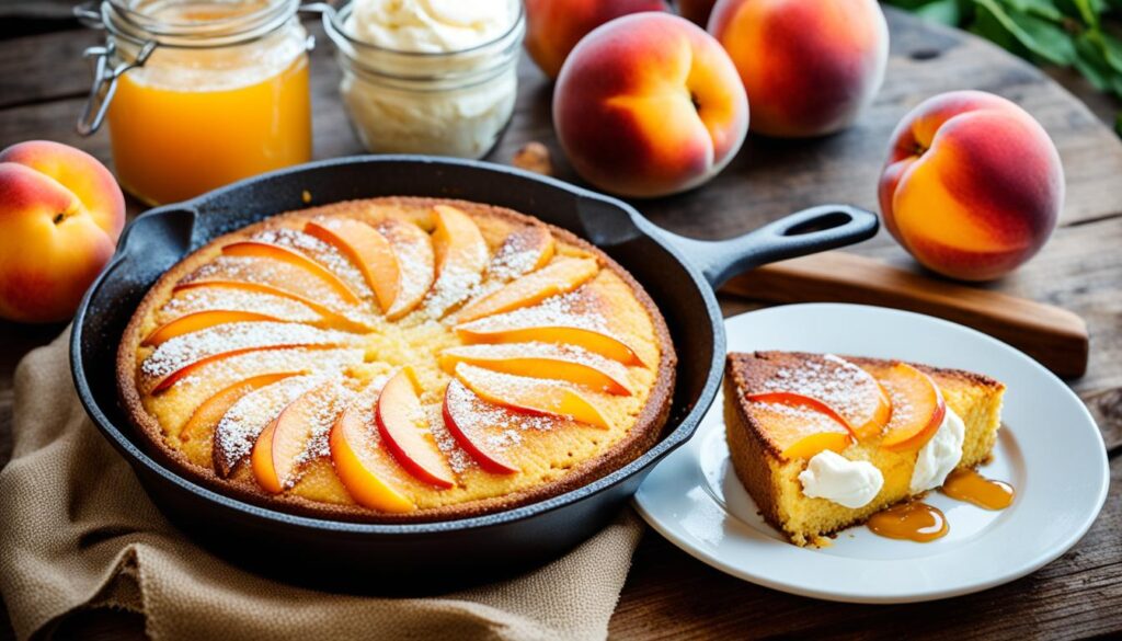 Peach cobbler cornbread fusion