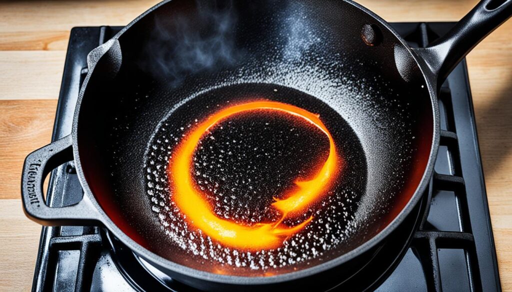 Preheating cast iron skillet