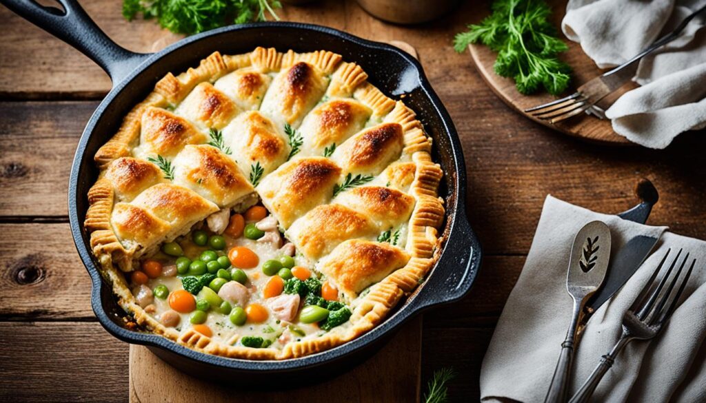 Quick and easy skillet chicken pot pie