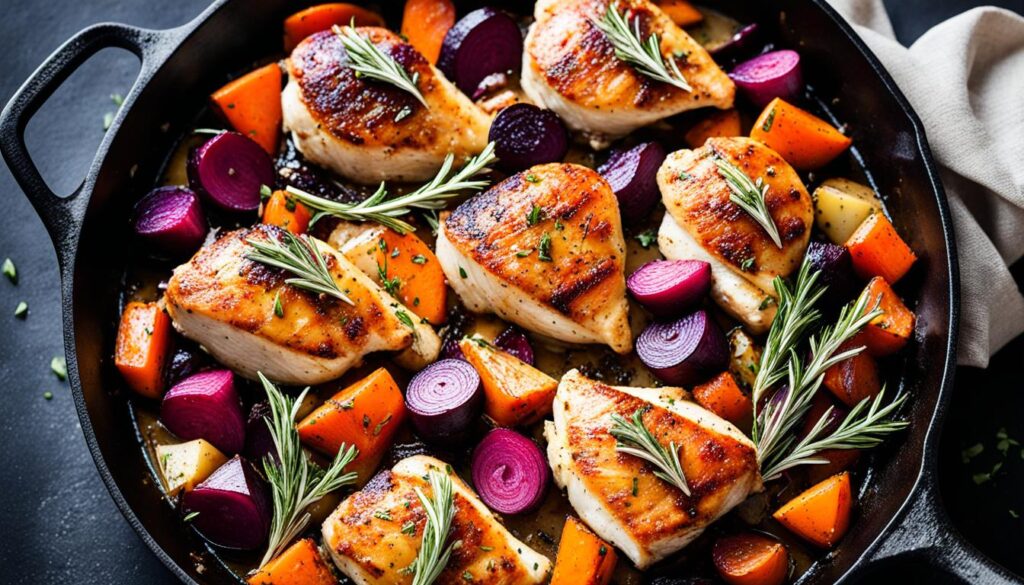 Rosemary garlic butter chicken with root vegetables