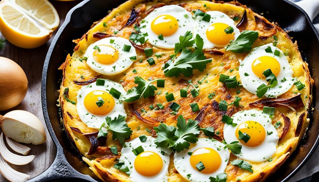 Spanish tortilla in cast iron skillet