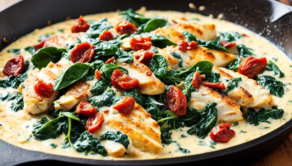 Sun-dried tomato and spinach creamy chicken skillet