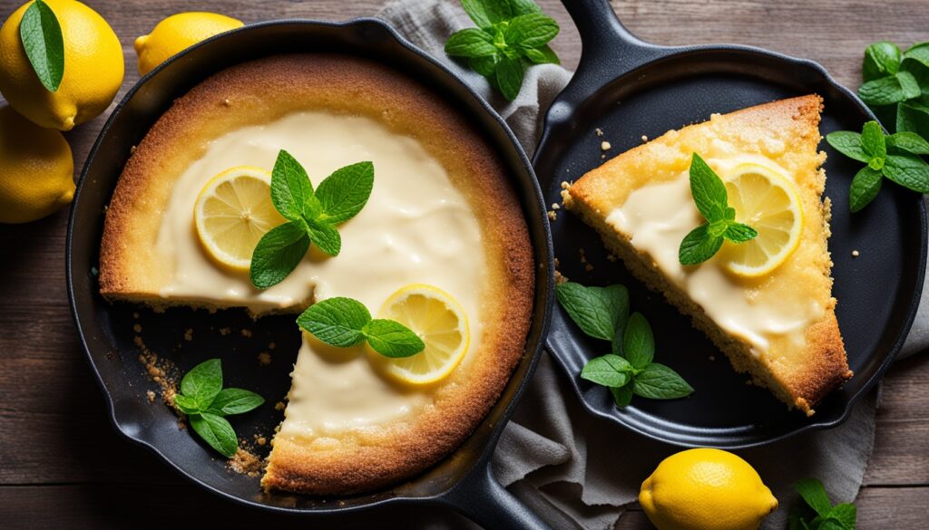 Vegan lemon bar skillet cake