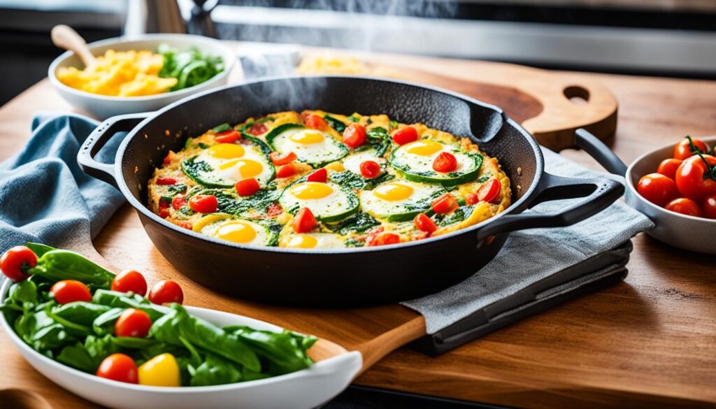 Vegetable frittata in cast iron skillet