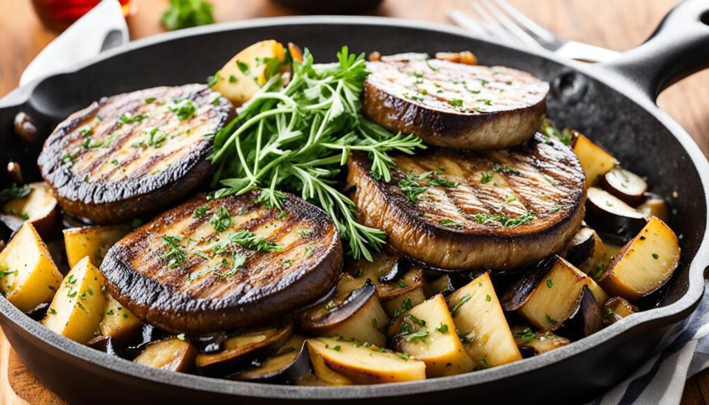 Vegetarian cube steak with portobello mushrooms